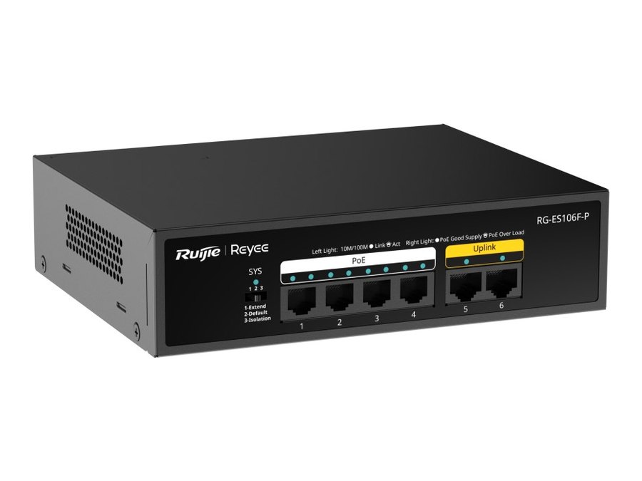Switch Ruijie RG-ES106F-P, Switch Ruijie RG-ES106F-P 6 cổng, 4 PoE+ 54 W, không quản lý