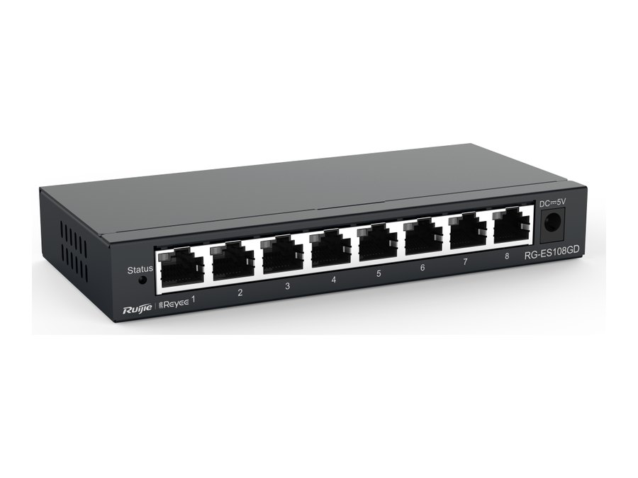 Switch Ruijie RG-ES108GD, Ruijie RG-ES108GD – switch 8 cổng gigabit vỏ kim loại, không quản lý