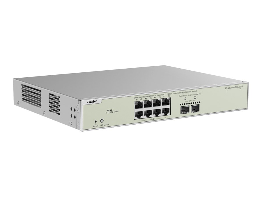 Switch Ruijie RG-NBS3300-8MG2XS-P, RG-NBS3300-8MG2XS-P – switch Ruijie 8 cổng 2.5G PoE+ 240 W, 2 SFP+ 10G