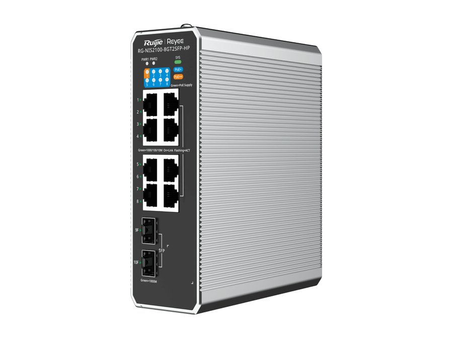Switch Ruijie RG-NIS2100-8GT2SFP-HP, Switch PoE công nghiệp Ruijie NIS2100 10 cổng – RG-NIS2100-8GT2SFP-HP