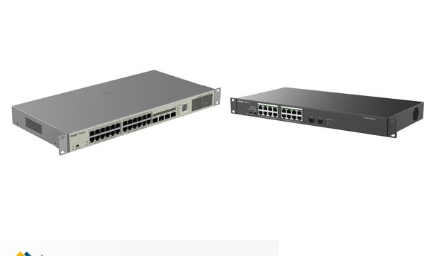 Switch PoE Ruijie cho camera: số camera theo datasheet, chế độ Extend 200 m, uplink quang về phòng máy
