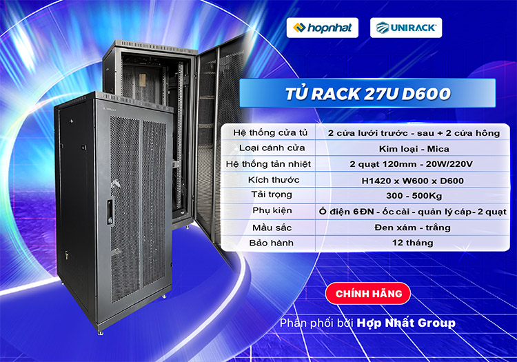 Tủ rack 27U D600, 2 cửa lưới kiểu dáng mới, giá tốt hãng UNIRACK, Tủ ...