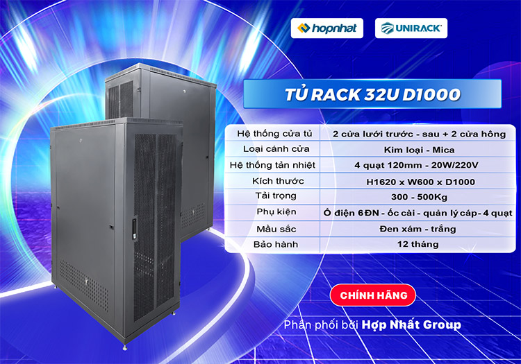 Tủ Mạng 32U sâu 1000, Tủ rack 32U D1000 UNIRACK mẫu mới, Tủ Rack 32U ...