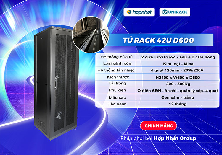 Tủ RACK 42U D600, UNR-42UD600, 2 cửa lưới mẫu mới giá tốt, Tủ Rack 42U ...