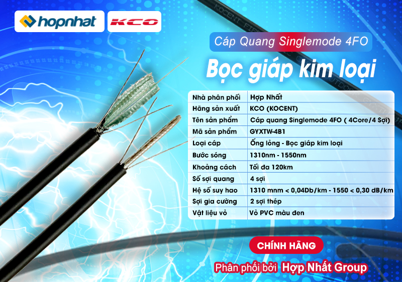 Thông số cáp quang 4FO Singlemode KCO