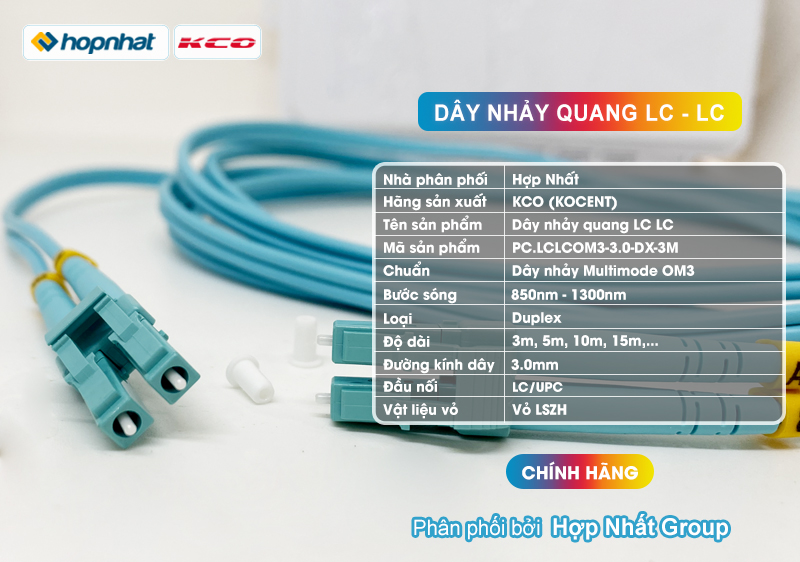 Thông số kỹ thuật dây nhảy quang SC LC OM3 hãng KCO