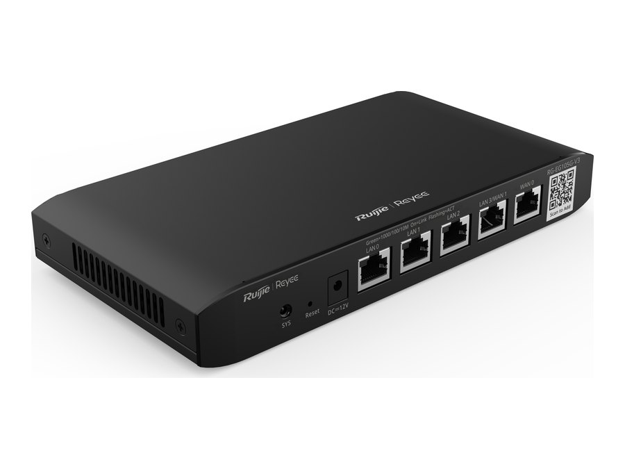 Router RG-EG105G-V3 nhìn chếch mặt trước, ảnh của Ruijie