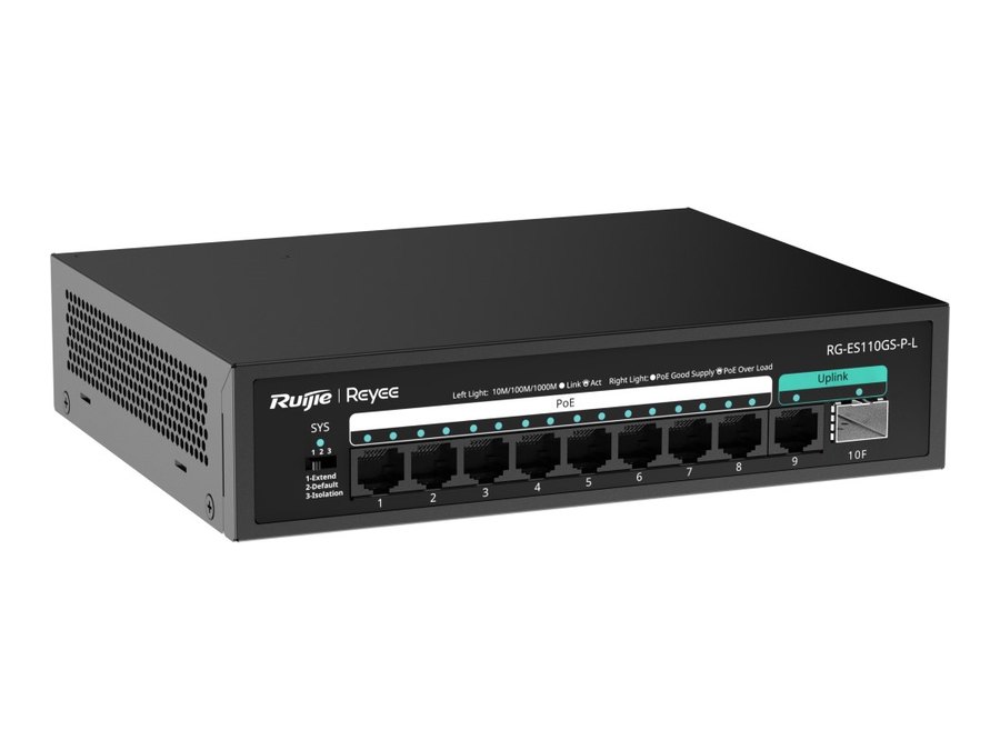 Switch Ruijie RG-ES110GS-P-L, ảnh nhìn chếch từ phải của hãng