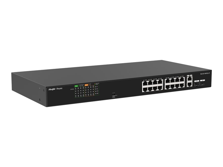 Switch Ruijie RG-ES118FGS-LP, ảnh nhìn chếch từ phải của hãng