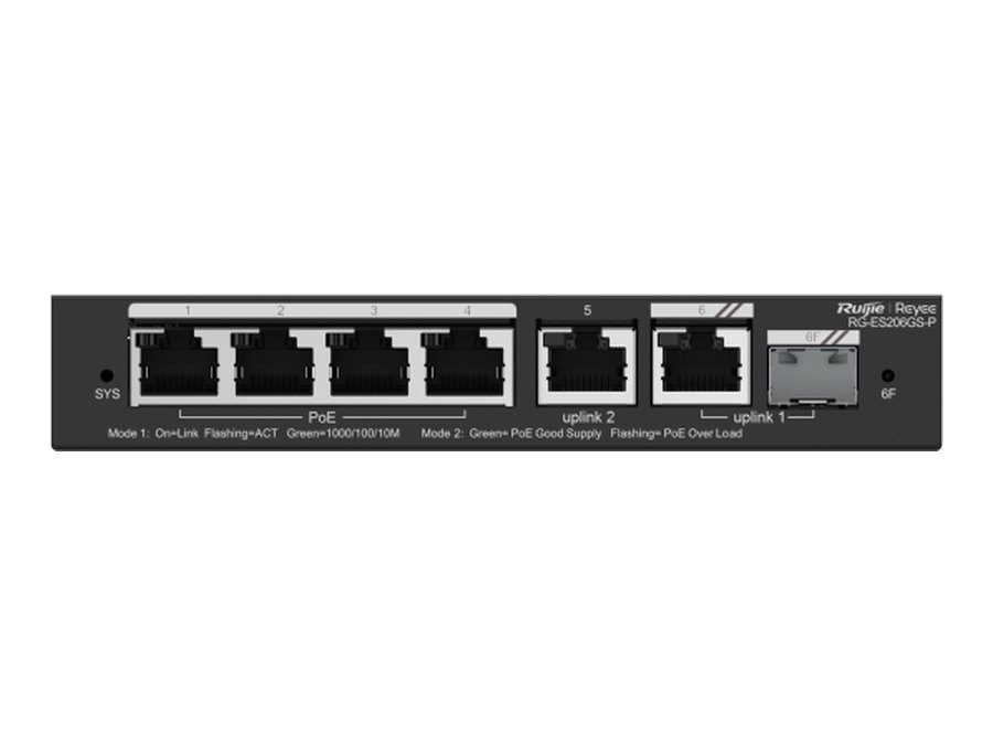 RG-ES206GS-P chụp thẳng mặt trước, ảnh hãng