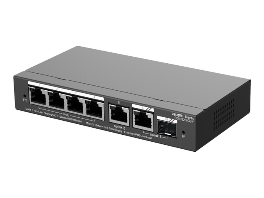 RG-ES206GS-P nhìn nghiêng phía trước, ảnh hãng công bố