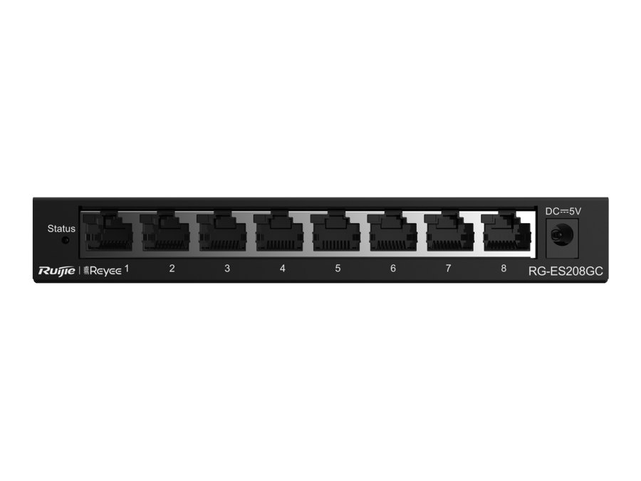 RG-ES208GC nhìn thẳng mặt trước, ảnh hãng công bố