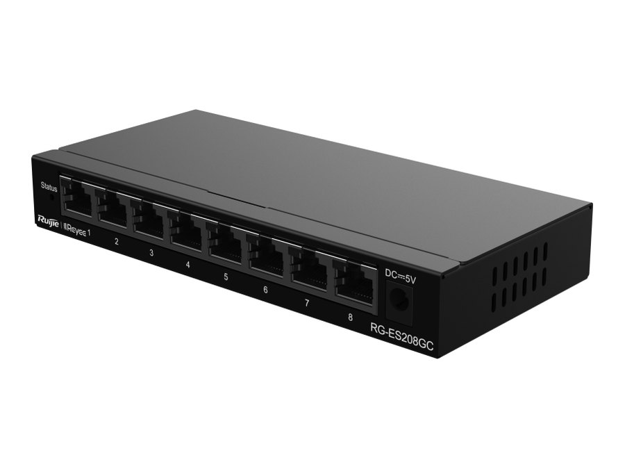 RG-ES208GC chụp chếch phía trước, ảnh Ruijie