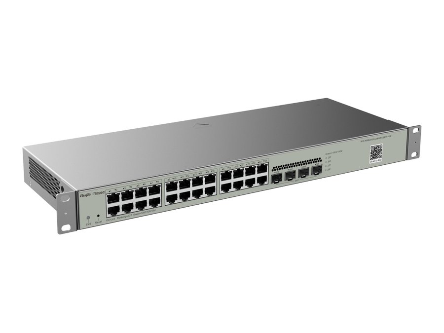 RG-NBS3100-24GT4SFP-V2 nhìn chếch từ trên, ảnh hãng công bố