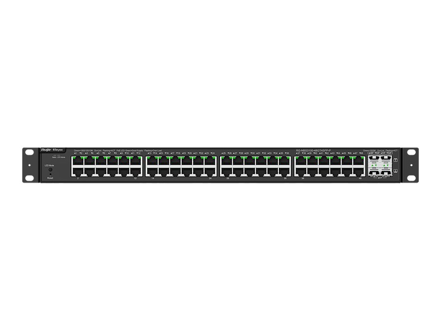 Mặt trước switch NBS3100-48GT4SFP-P nhìn thẳng, ảnh hãng