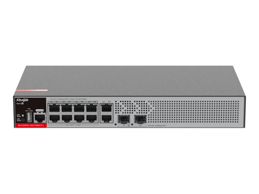 Mặt trước nhìn hơi cao của RG-S2915-10GT2MS-P-L, ảnh Ruijie